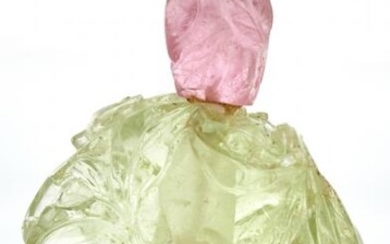 A Chinese Carved Pale Green Tourmaline 'Peach' Snuff Bottle