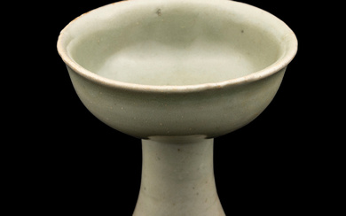 A Chinese Longquan Celadon Glazed Porcelain Stem Cup