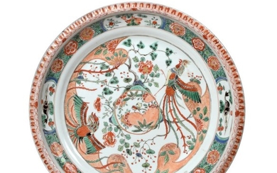 A Chinese Porcelain Dish, Kangxi, painted in famille verte enamels...