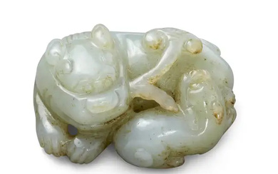 A Chinese green jade carving of a lion and cub Qing dynasty,...