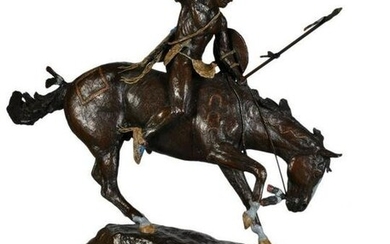 A Cold Painted Bronze Comanche Indian on Horseback By Jim Reno (American 1929-2008)