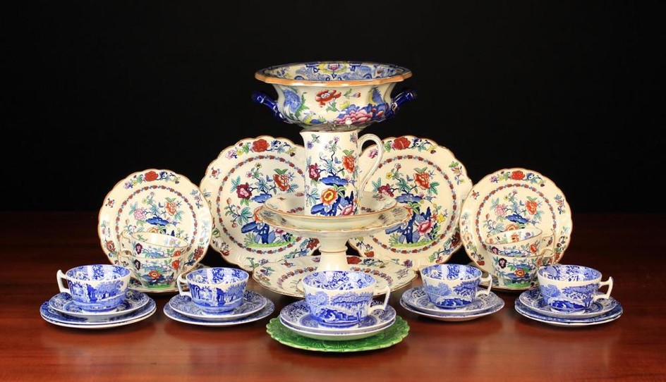 A Collection of China: A Masons Ironstone pedestal bowl. A Booths ''Pompadour'' Silicon China part t