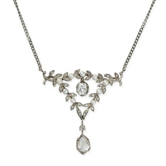 A DIAMOND AND PEARL PENDANT NECKLACE, EARLY 20TH