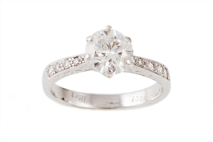 A DIAMOND SOLITAIRE RING, estimated weight of diamond 1.46 c...