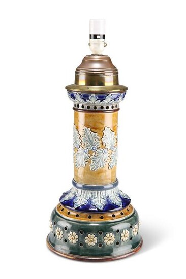 A DOULTON LAMBETH STONEWARE TABLE LAMP, of columnar