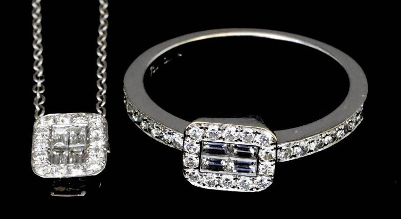 A Diamond Cluster Ring and Matching Pendant, Modern, both...