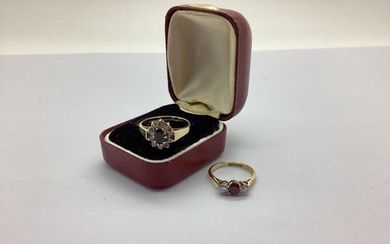 A Diamond Set Three Stone Ring, claw set, stamped "18ct&Plat...