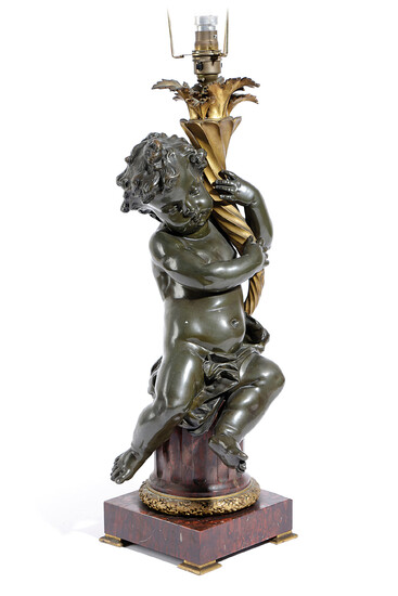 A FRENCH NAPOLEON III GILT AND PATINATED BRONZE TABLE LAMP