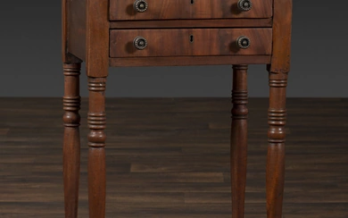 A Federal Turned and Figured Mahogany Two-Drawer Work Stand