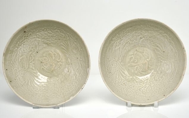 A Fine Pair Carved Qingbai Bowls - Porcelain - China - Song Dynasty