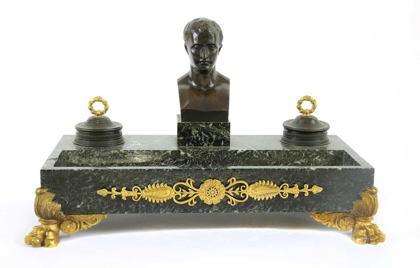 A French Empire-style marble and ormolu desk stand