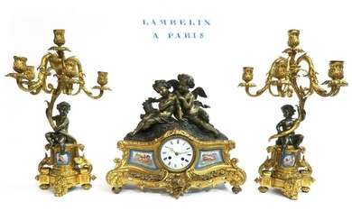 A French Sevres Figural Bronze Clock set, 19th C.