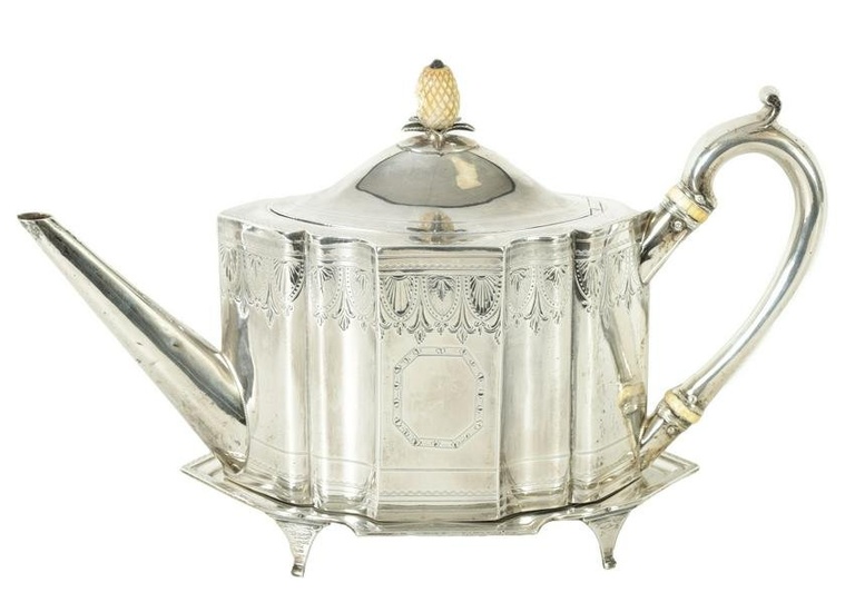 A GOOD GEORGE III SILVER TEAPOT AND STAND