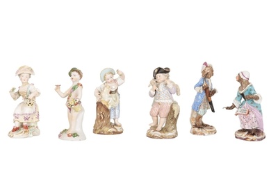 A GROUP OF SIX PORCELAIN FIGURES comprising five 19th centu...