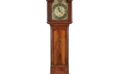A George III mahogany longcase clock. Movement with seconds and date. Brass dial signed John Fair, Chermside (?). England, late 18th century. H. 204 cm.
