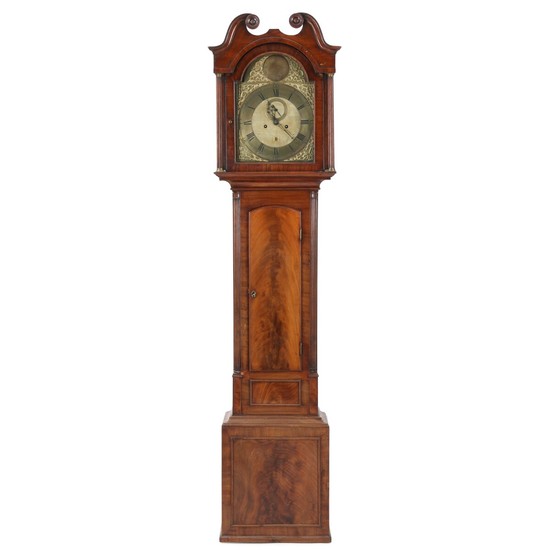 A George III mahogany longcase clock. Movement with seconds and date. Brass dial signed John Fair, Chermside (?). England, late 18th century. H. 204 cm.