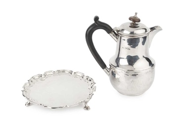 A George V silver hot milk pot, of baluster form...
