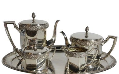 A German silver tea & coffee service with tray. Stamped 800,...