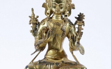 A Gilded Bronze Chinese Seated Buddha Figure (H:34cm)