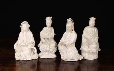 A Group of Four Late 19th Century Blanc de Chine Guanyin Figures, ranging from 8'' (20 cm) to 7¼'' (