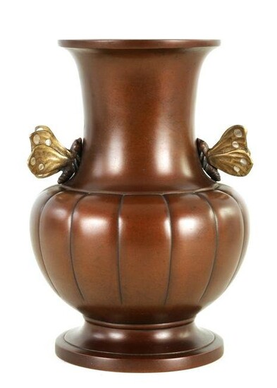 A JAPANESE MEIJI PERIOD PATINATED BRONZE BUTTERFLY VASE
