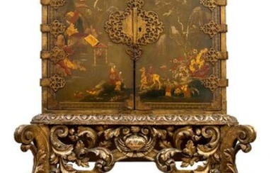 A Japanned Brass-Mounted Lacquer Cabinet on a Charles