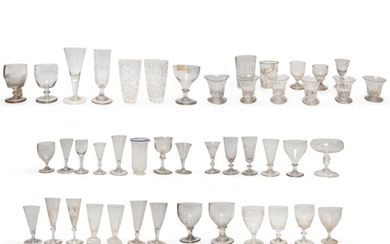 A LARGE MIXED GROUP OF STEMMED GLASSES AND TUMBLERS, PREDOMI...