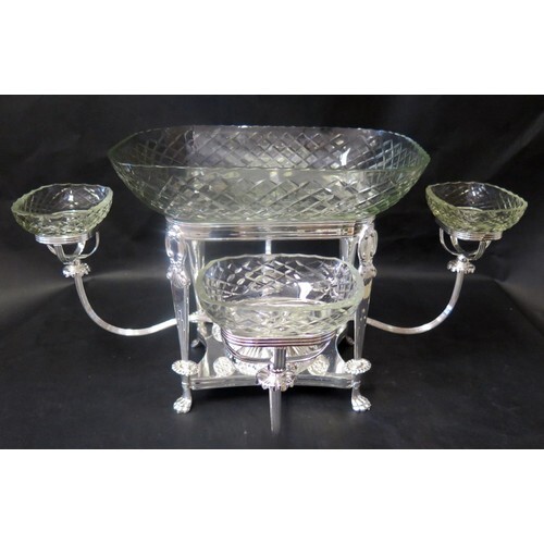 A Large Silver Plated and Cut Glass Table Centrepiece, 55(w)...