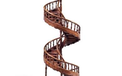 A Late Victorian Carved Walnut Spiral Architectural Model of a Staircase, Late 19th Century