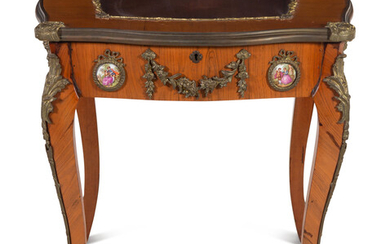 A Louis XV Style Gilt Metal and Porcelain Mounted Vitrine Table