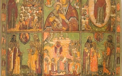 A MONUMENTAL MULTI-PARTITE ICON SHOWING IMAGES OF THE