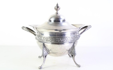 A Middletown Triple Silver Plated Twin Handle Punchbowl, Decorated with Floral and Bird Motif Raised on Scrolled Feet (H 34cm W 36)
