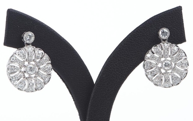 A PAIR OF DIAMOND EARRINGS IN 18CT WHITE GOLD, OF CIRCULAR SHAPE DESIGN, THE DIAMONDS TOTALLING 0.82CT, TO POST AND BUTTERFLY FITTIN...
