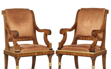 A PAIR OF ENGLISH ARMCHAIRS, FIRST HALF 19TH CENTURY