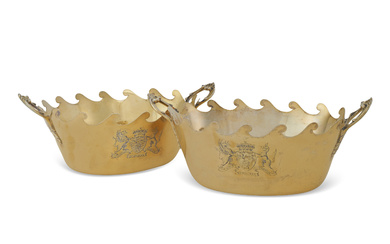 A PAIR OF GEORGE III SILVER-GILT VERRIERES POSSIBLY MARK OF...