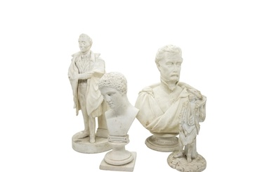 A PARIAN FIGURE OF WELLINGTON 19th century, 27cms, together...