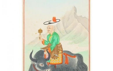 A Painting of a Tibetan Man on an Ox