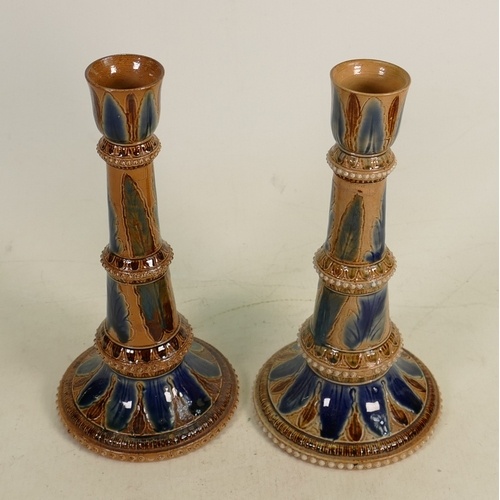 A Pair of Doulton Lambeth candlesticks: Decorated by Arthur ...