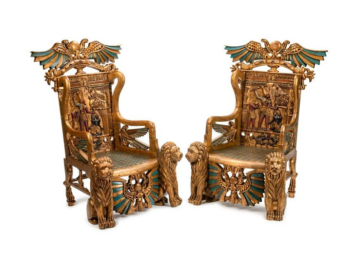 A Pair of Egyptian Revival Style Parcel-Gilt and