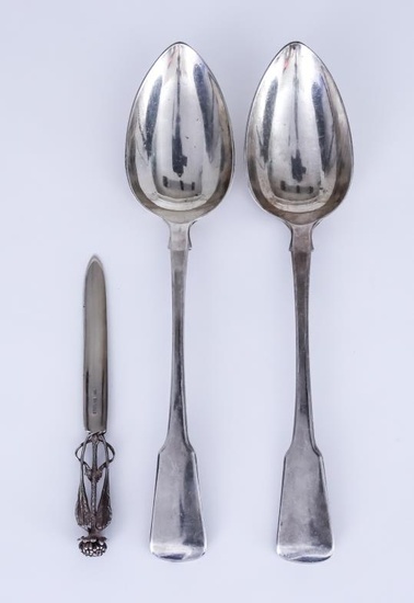 A Pair of Late George III Silver Fiddle Pattern...