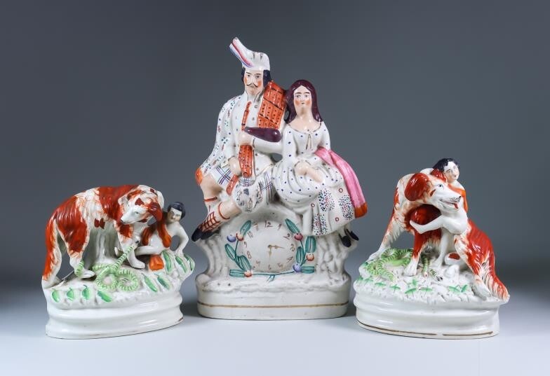 A Pair of Staffordshire Flat Backed Pottery Figures, 19th...