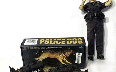 A Policeman Action Figure & Red Team Police Dog Action Figure with Original Box