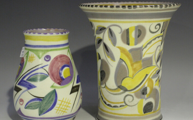 A Poole pottery vase, circa 1922-37, designed by Truda Carter, painted by Ruth Pavely, the tapering