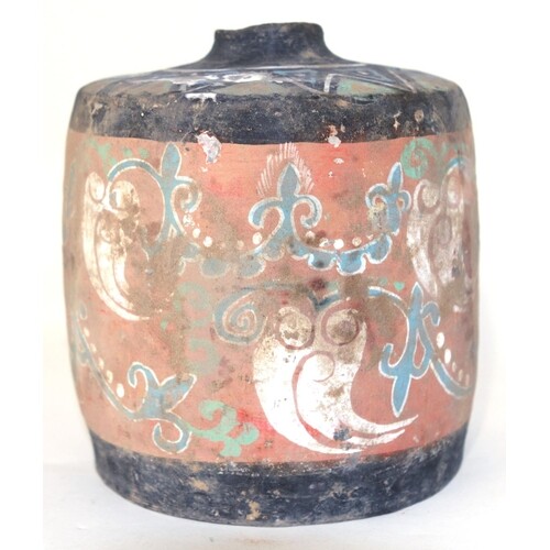 A Rare Chinese Polychrome decorated Pottery Pot Tang Dynasty...