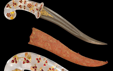 A Rare Mughal gem-set rock crystal hilted dagger with scabbard,...