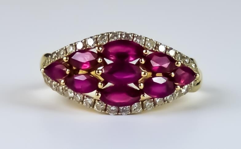 A Ruby and Diamond Ring, Modern, 14ct gold set...
