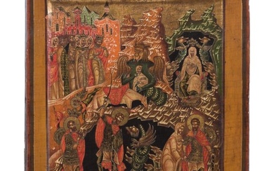 A Russian icon showing the miracle of St. Theodore Tyron, modern