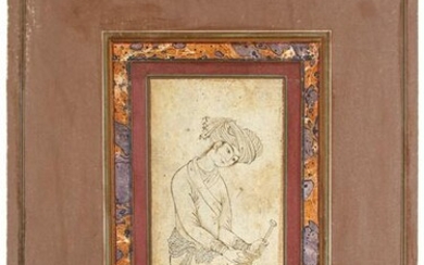 A SEATED YOUTH WITH A WINE CUP, PERSIA, SAFAVID STYLE