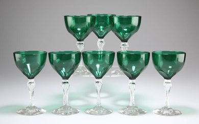 A SET OF EIGHT EARLY 19TH CENTURY BRISTOL GREEN GLASS