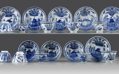 A SET OF TEN CHINESE BLUE AND WHITE CUPS AND NINE